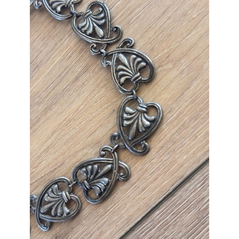 Vintage Margo De Taxco Sterling Silver Necklace Choker Mexican Heart Link Signed - Picture 10 of 13